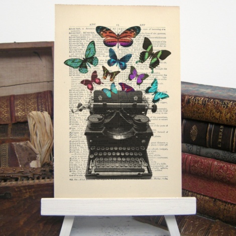Typewriter & Butterflies Vintage Print